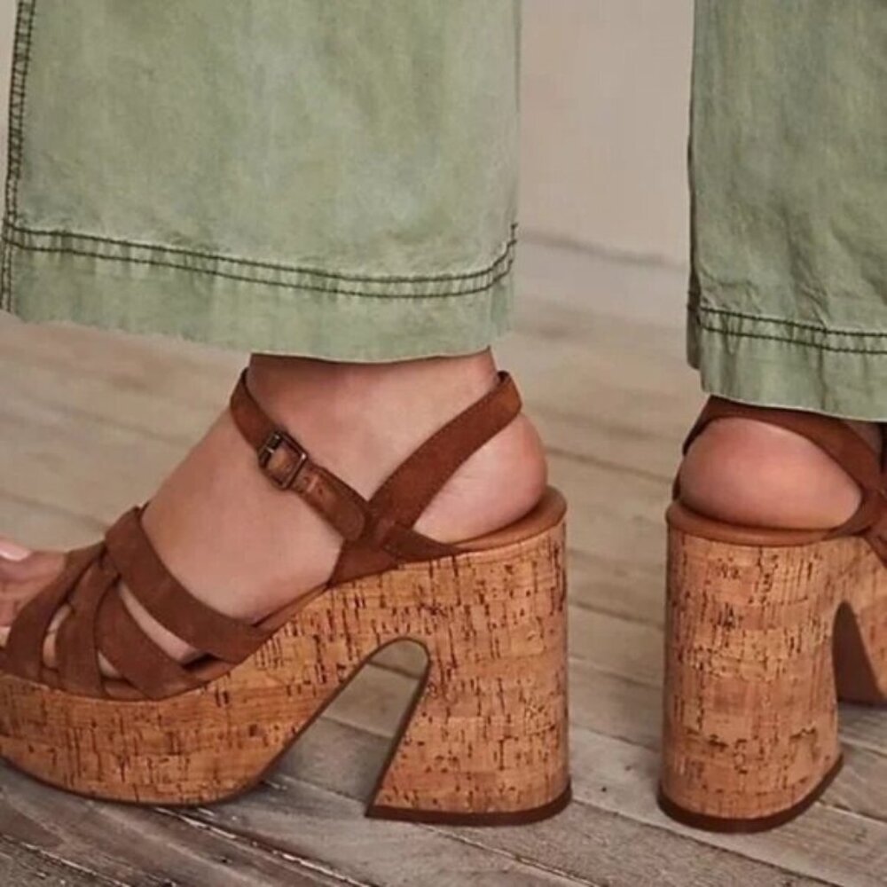 Free People Lisbon MJ Platform Sandals In Brandy Suede - Picture 3 of 8